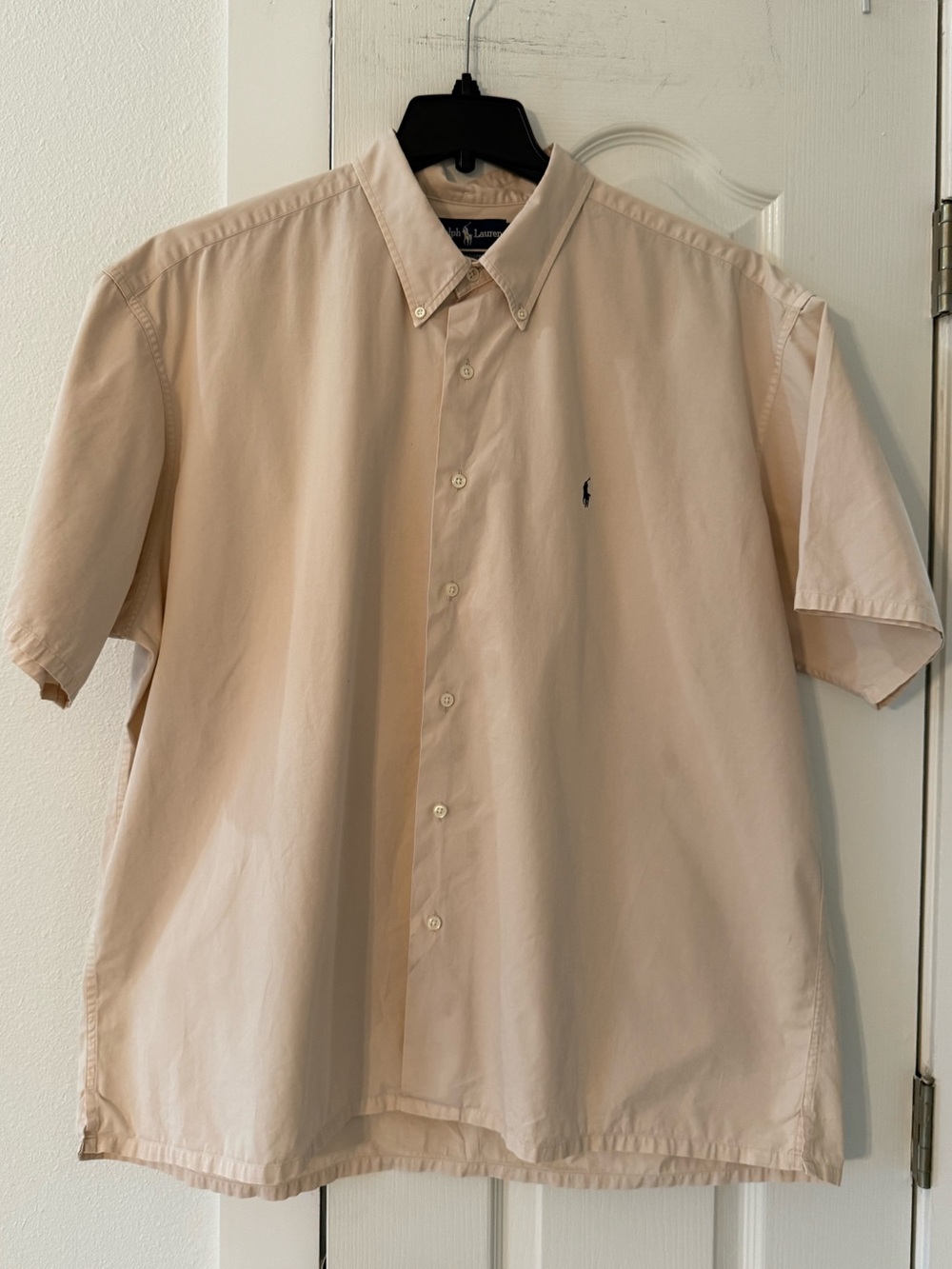 Ralph Lauren Men’s XXL Beige Tan Short Sleeve Button Down Shirt Classic Fit